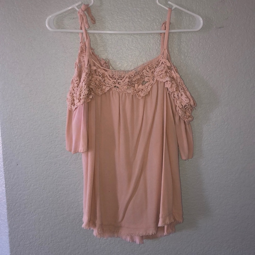 Off the shoulder pink shirt